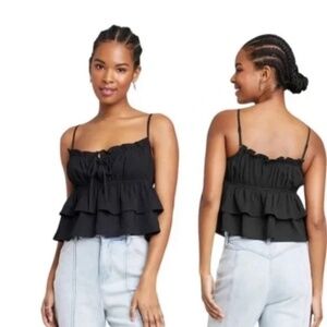 Wild Fable Black Ruffled Crop Top Women’s Shirt Size M